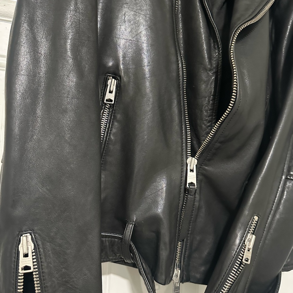 AllSaints Renzo Lamb Leather Biker Jacket Men’s Large Color Black. - Picture 6 of 11